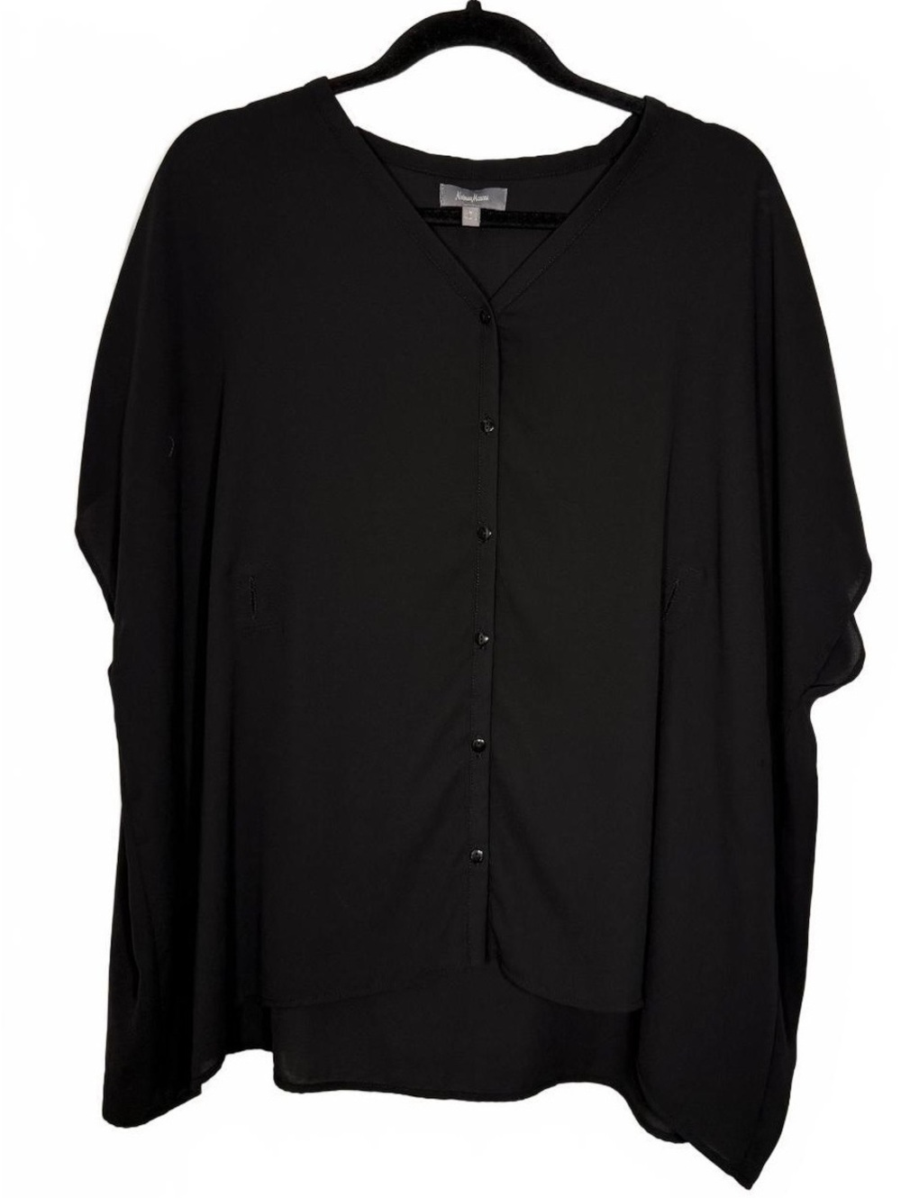 Neiman Marcus Black Button Front Cape Sleeve Blouse Size Small